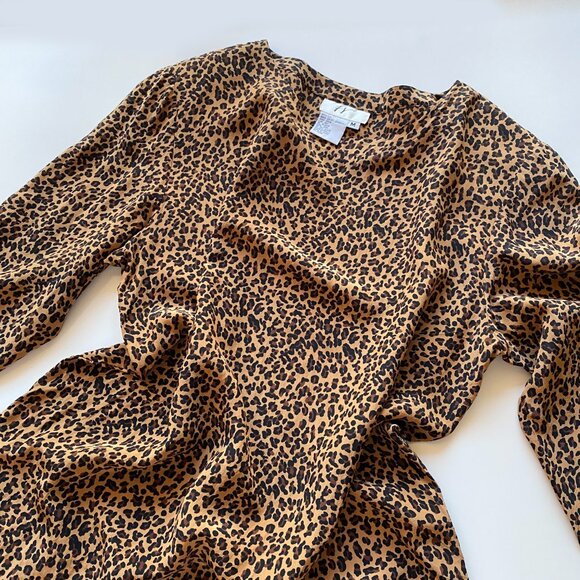 FV² 100% Silk Leopard Print Blouse Women’s M Brown Black 3/4 Sleeve Top Y2K 90s - Picture 7 of 7